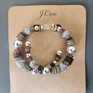 J. Crew Silver and Brown Beaded Hoop Earrings with Gold Accents